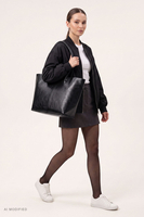Vivisence Damen Schultertasche Polyurethan Shopper Handtasche, schwarz