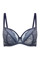 Vivisence Womens Lace Underwire Bra With Soft Cups Adjustable Straps Mesh Details Ideal For Everyday Wear, dark blue