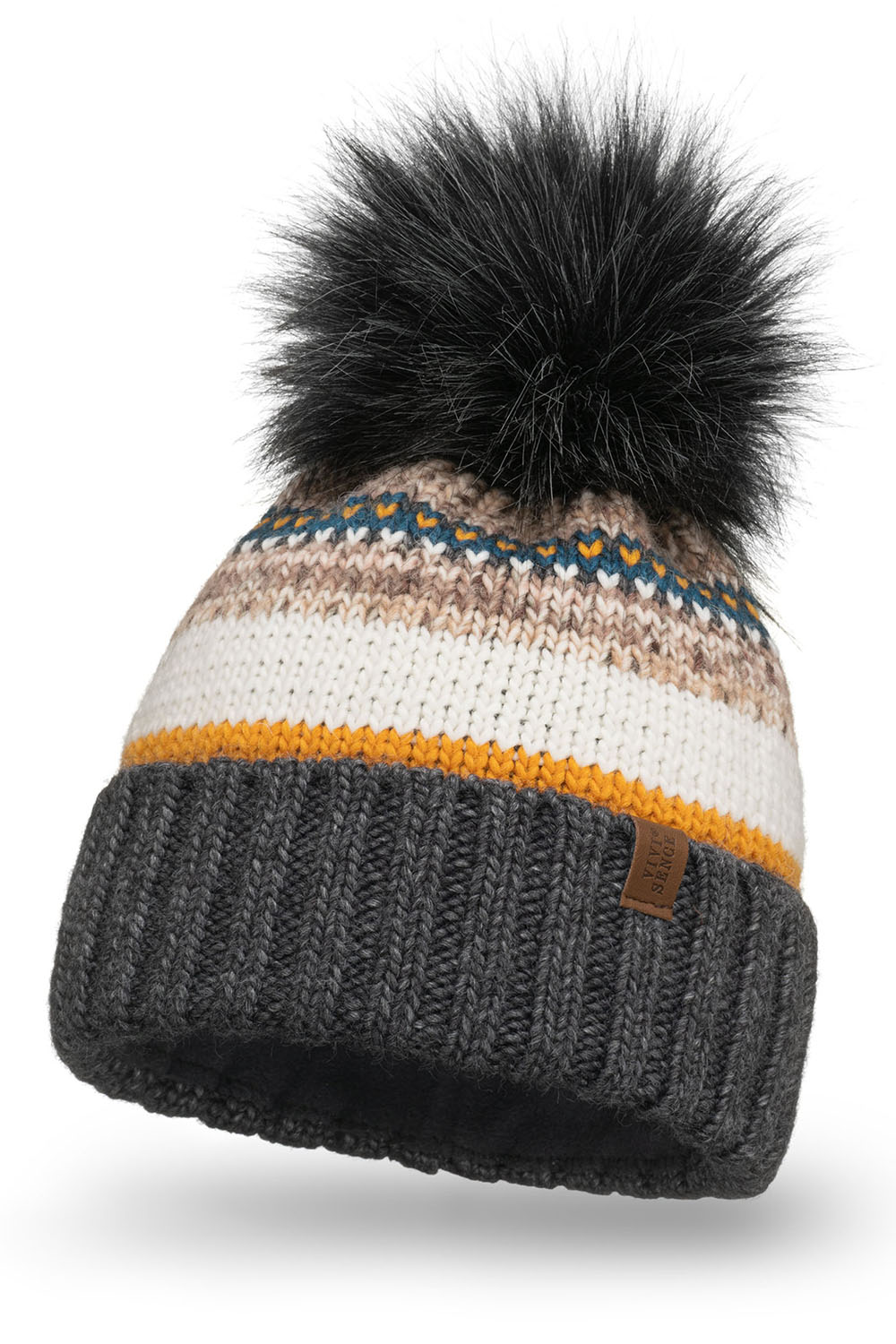Vivisence Women's Pom Pom Hat Warm Yarn Antistatic Effect Winter Style 7099, dark grey