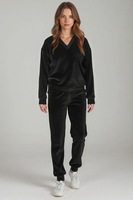 Vivisence Women Tracksuit Cotton Set Ribbed Waistband Casual Loungewear 9202, Black