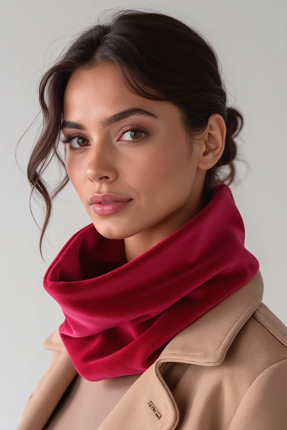 Vivisence Women Winter Snood Scarf Soft Knit Cozy Everyday Warmth For Cold Days, ruby