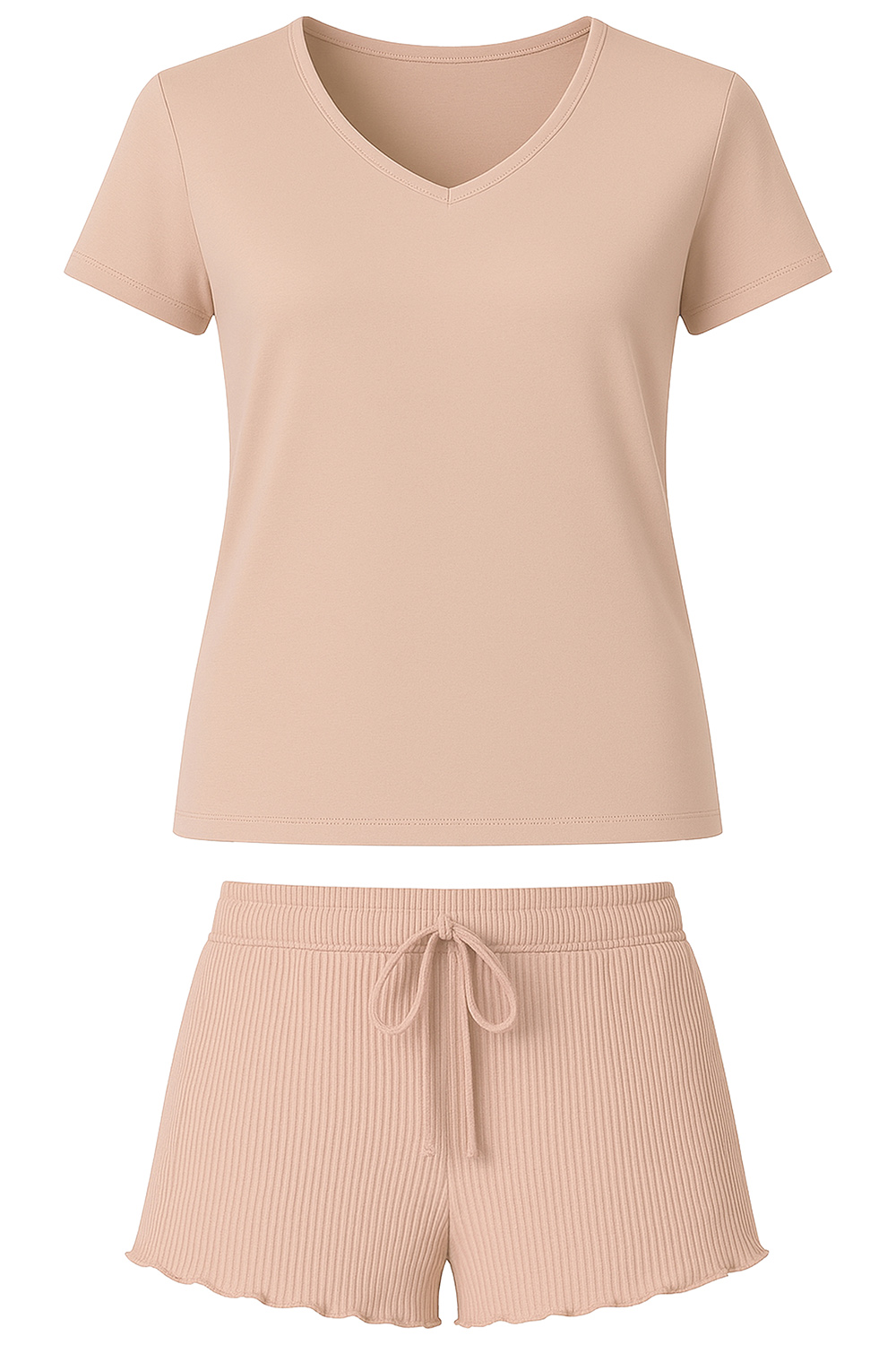 Vivisence Dame Schlafanzug 2-teiliges Set Pyjama Bluse Shorts Glatt Einfarbig Musterlos 2026,