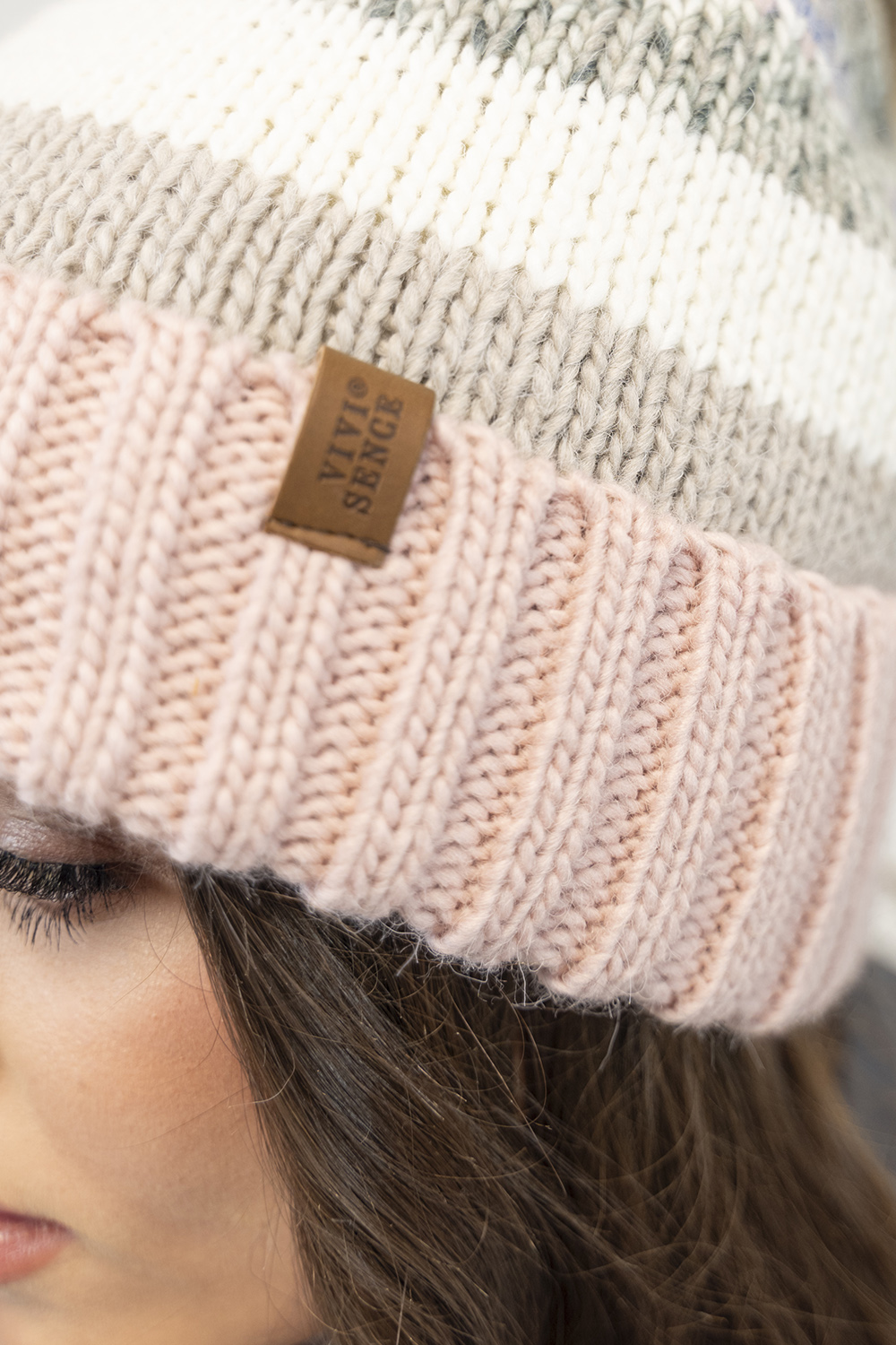 Vivisence Bonnet Et Cache-Cou Pour Femme L'Automne et L'Hiver Ensemble À La Mode Pour Avec Doublure Polaire Antistatique Pliable En Fil Chaud Tissage Coloré Pompon Écologique 7099Kmpl, rose