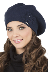 Vivisence Baskenmütze Damen Elegant Blume Warm Herbst Winter Accessoire 7006, dunkelblau