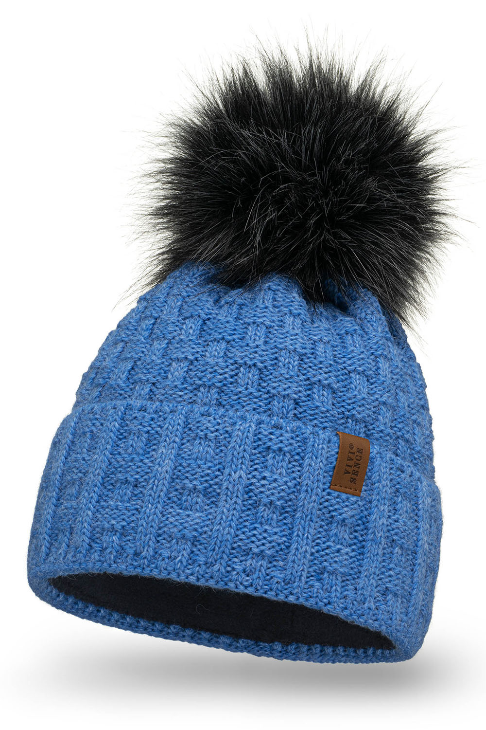 Vivisence Bonnet Femme Avec Pompon Doublé En Polaire Tricoté Pour L’Hiver 7015, bleu denim