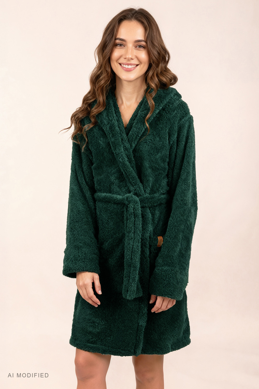 Vivisence Hooded Polyester Bathrobe Dressing Gown, Green