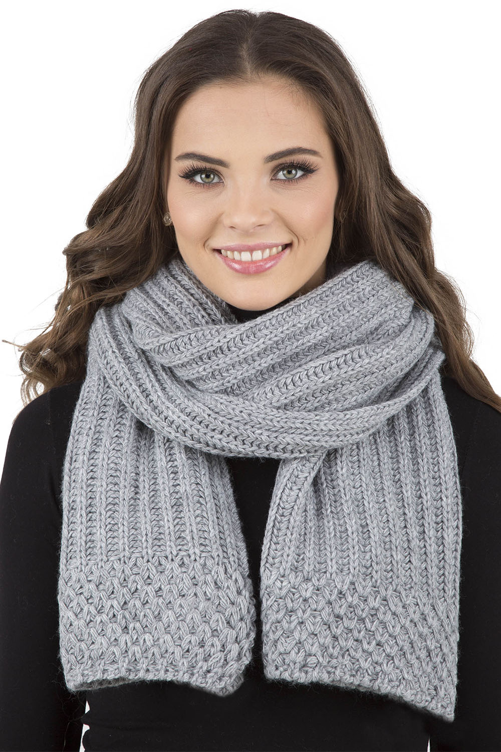Vivisence Écharpe Tricotée Femme Classique Douce Et Chaude Pour L’Hiver 7016S, gris clair
