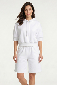 Vivisence Damen Zweiteiler Hoodie Mit Shorts Aus Baumwolle Für Den Täglichen Komfort, weiß
