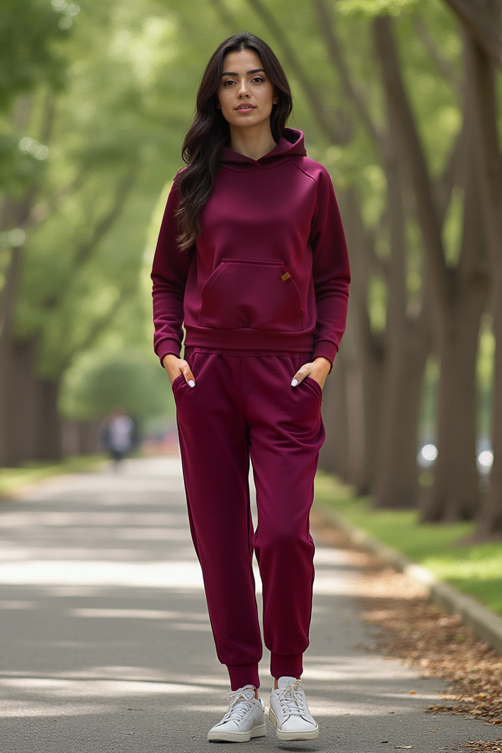Vivisence Womens Sweatpants Cotton Ribbed Cuffs Loungewear Casual 9103, maroon