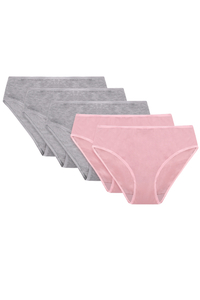 Vivisence Woman Briefs Cotton Midi Bikini Smooth Underwear 4016 5-Pack, Grey Elastic:mix1 5-pack