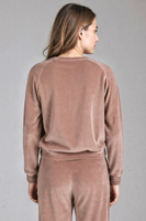 Vivisence Damen Sportbluse Sweatshirt Mit Rundhalsausschnitt Aus Velourstrick Mit Strickbündchen Und Langem Arm Lockerer Schnitt Für Freizeit Fitness Und Alltag 9005, Beige