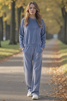 Vivisence Damen Sportbluse Sweatshirt Mit Rundhalsausschnitt Aus Velourstrick Mit Strickbündchen Und Langem Arm Lockerer Schnitt Für Freizeit Fitness Und Alltag 9005, Blau