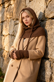 Vivisence Femme Ensemble Hiver Cagoule Et Gants Laine Mérinos Confort Thermique, marron