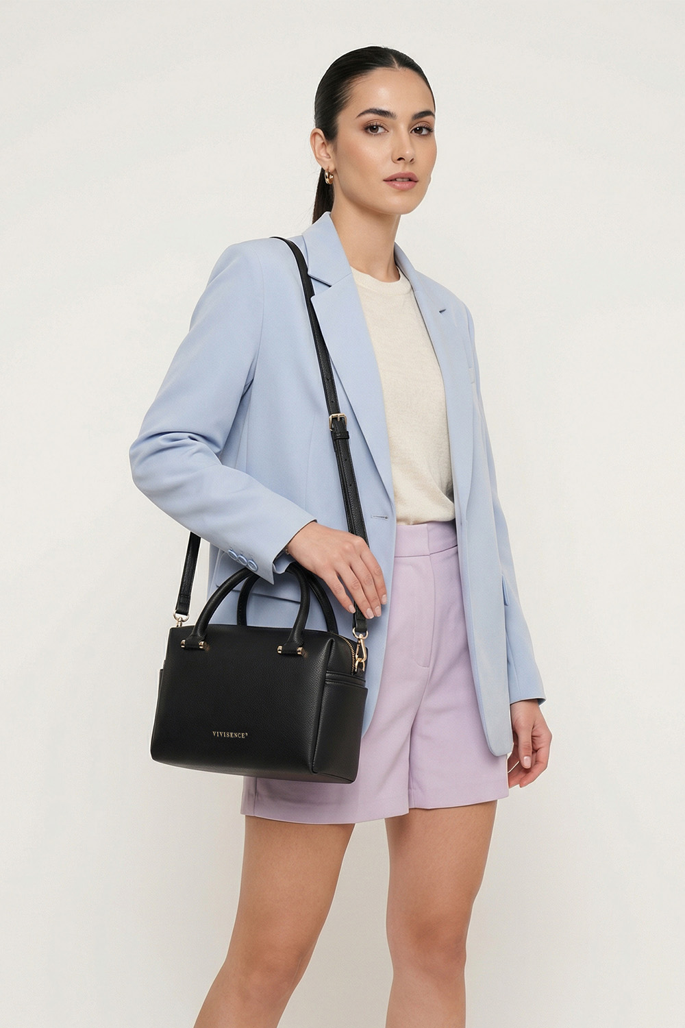 Vivisence Femme Sac À Main Zippé Avec Bandoulière Amovible Pour Le Quotidien, noir