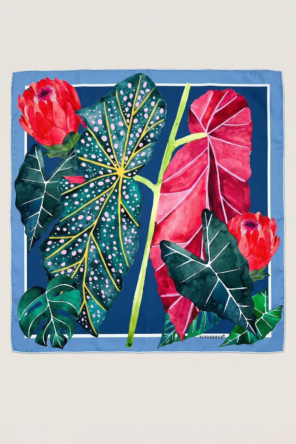 Vivisence Damen Seidentuch Handgerollte Kanten Quadratisch Eleganter Akzent 65 x 65cm, blau/rot/grün