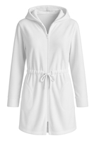 Vivisence Women's Robe Cotton with Zipper Warm Fabric Perfect for Evening Spa 5012, white