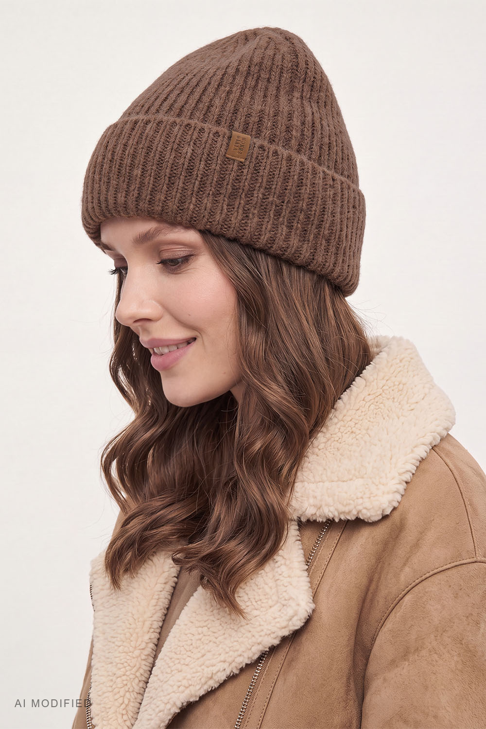 Vivisence women's set hat snood warm knit fingerless warmers, brown