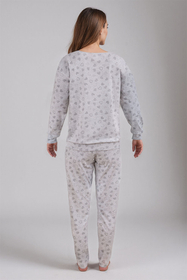 Vivisence Dame Schlafanzug 2-teiliges Set Pyjama Bluse Hose Gemustert Tupfen 2023, Grau