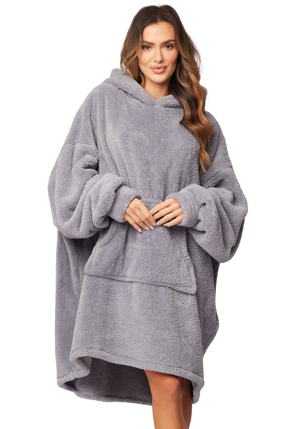 Vivisence Sweat à Capuche Couverture et Chaussettes Poche Frontale Couverture Oversize Chaud et Confortable Tissu Ultra Doux Idéal Pour l’Hiver et Comme Cadeau Cosy, gris