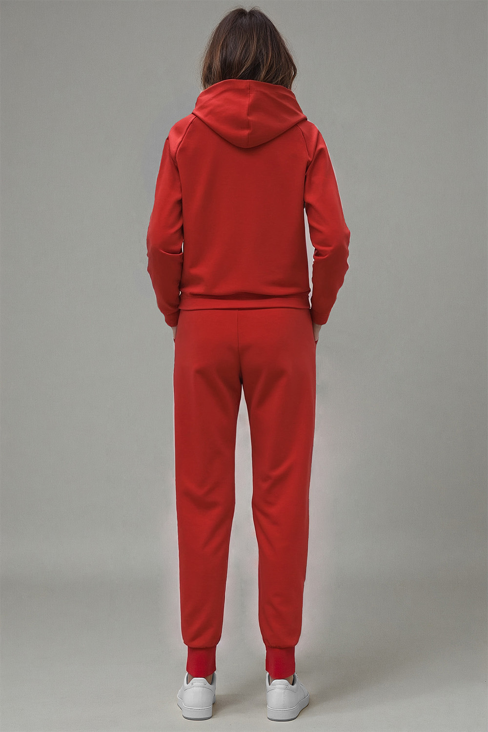Vivisence Women's Tracksuit Set With Loose Hoodie And Tapered Trousers Stylish Activewear Featuring Elastic Waistband Side Pockets And Ribbed Trims For Daily Comfort, Red