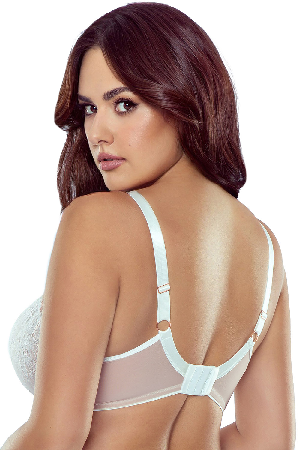 Vivisence Soft Bra Full Cup Underwire Floral Lace Adjustable Straps Feminine Elegant Design, white
