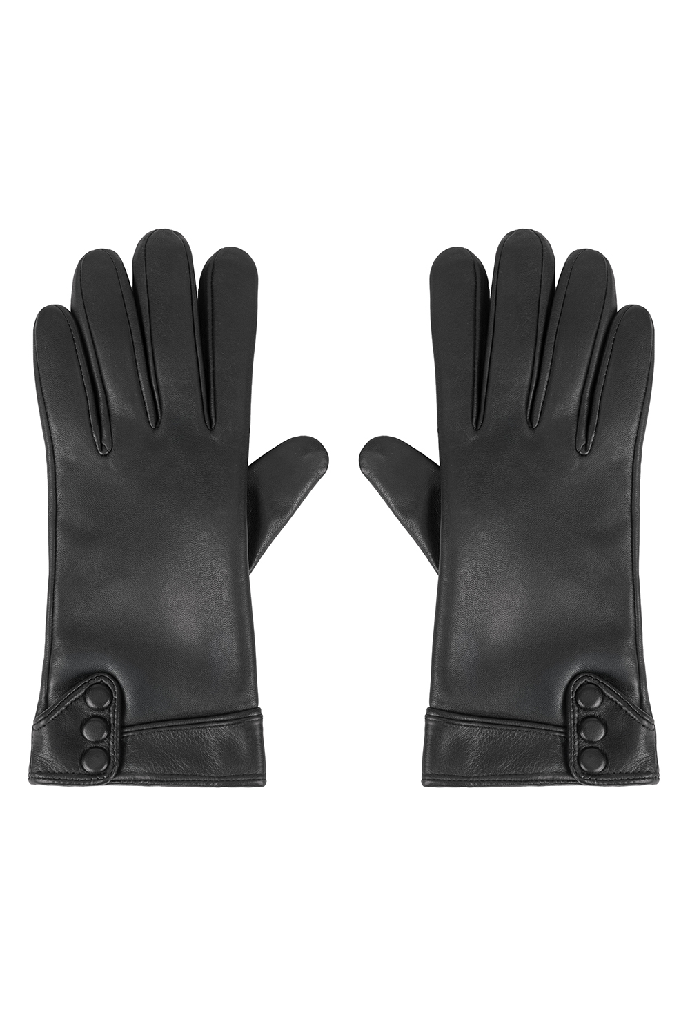 Vivisence Women Winter Leather Gloves Wool Lined With Buttons Cozy Warmth, Black
