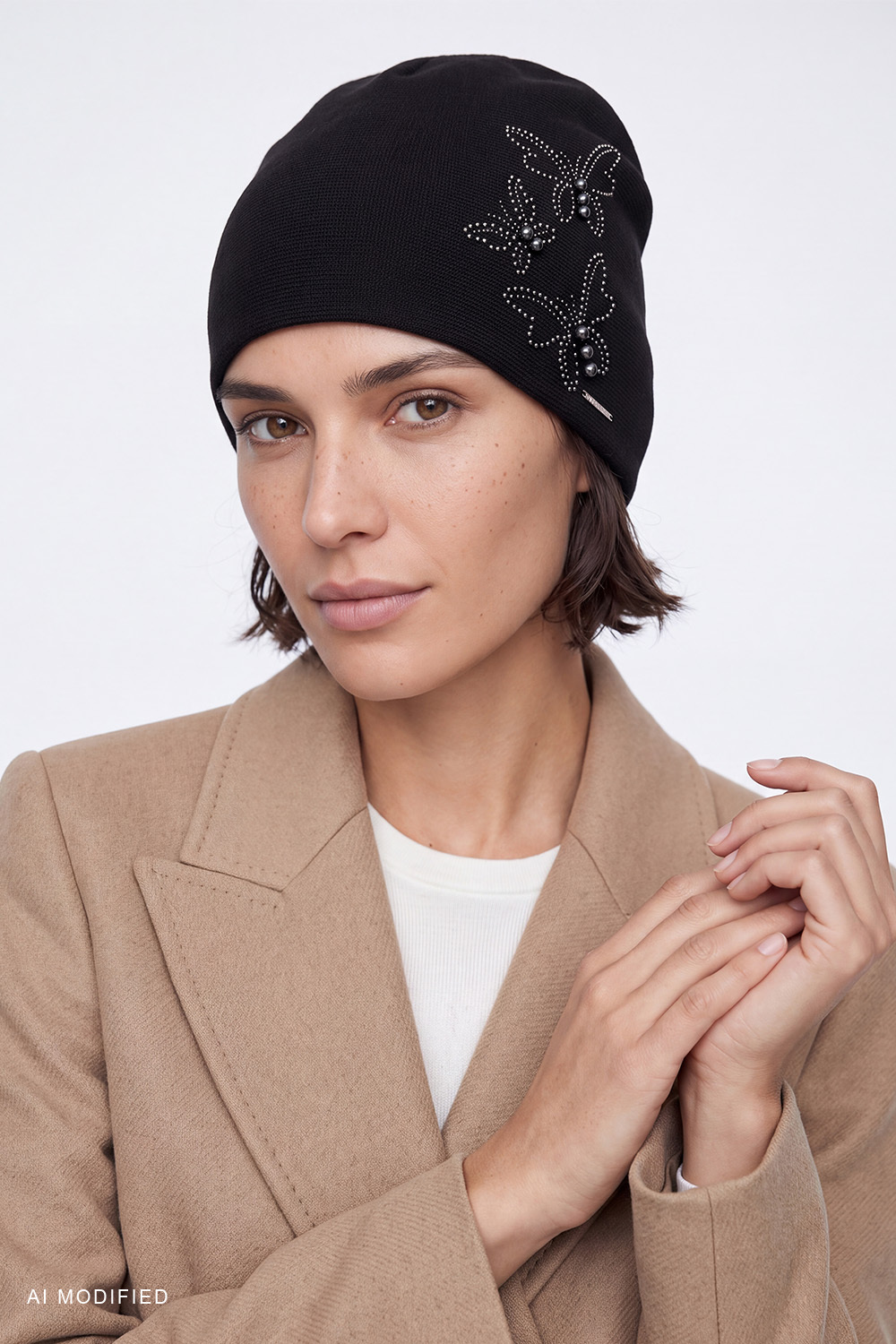 Vivisence Women's Beanie Hat Knitted Wool Blend Winter Fashion, black