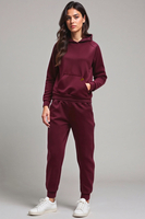 Vivisence Women's Tracksuit Set With Loose Hoodie And Tapered Trousers Stylish Activewear Featuring Elastic Waistband Side Pockets And Ribbed Trims For Daily Comfort, maroon