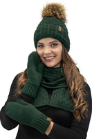 Vivisence Femme Ensemble Bonnet Pompon Écharpe Moufles Chaud Hiver Élégant, vert