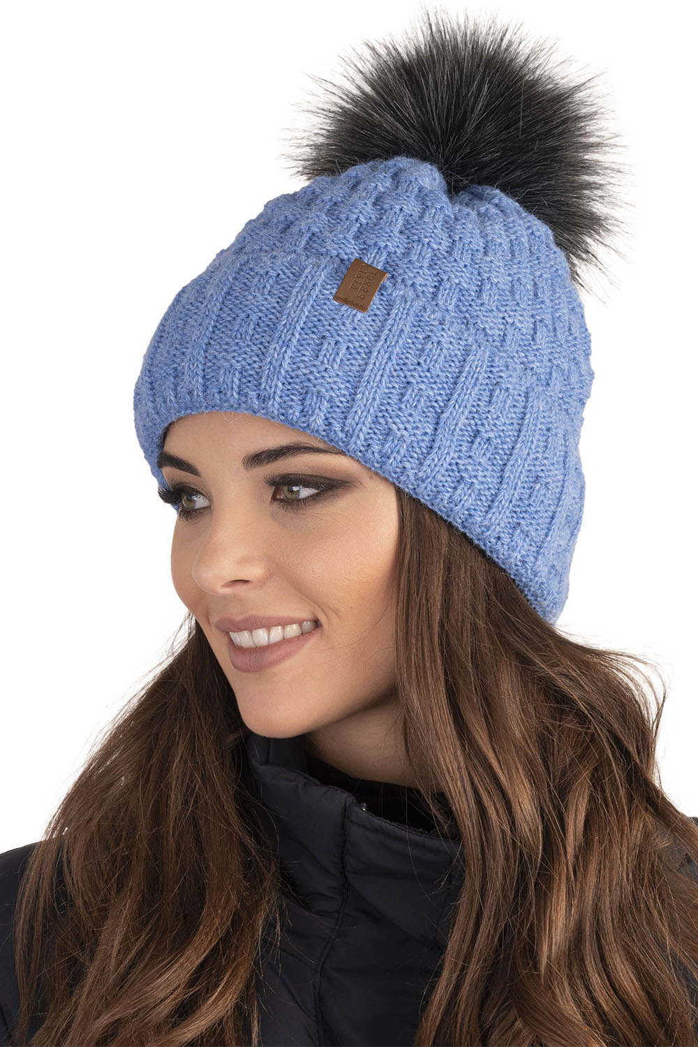 Vivisence Pom Pom Hat For Women Fleece Lined Knitted Winter Style 7015, jeans