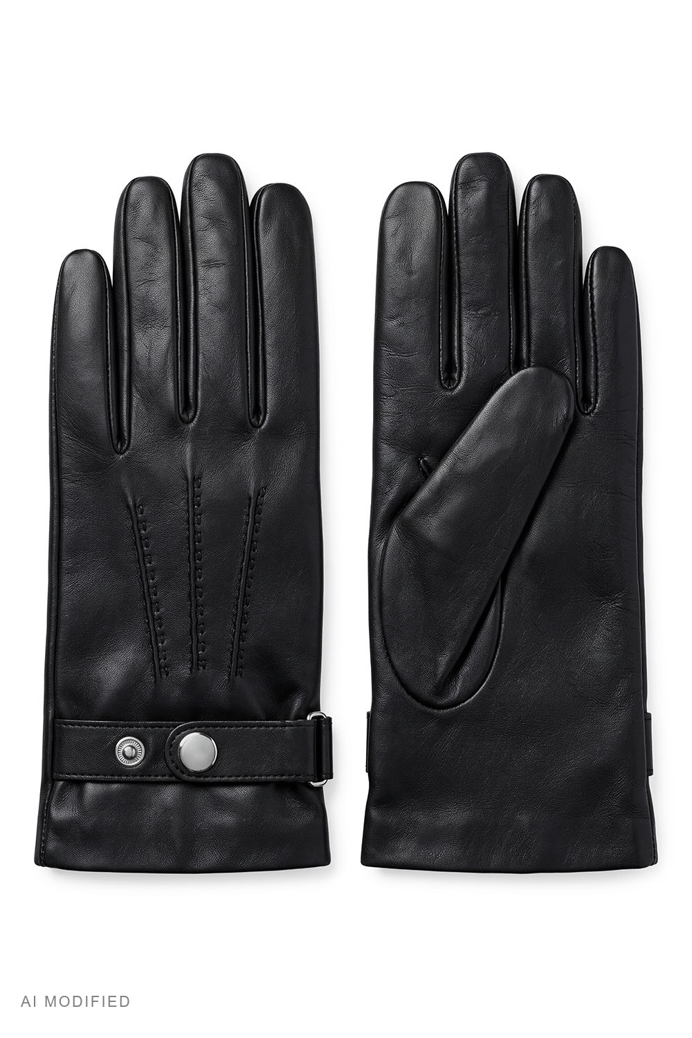 Vivisence men's leather gloves with adjustable wrist strap, black