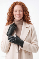 Vivisence Damen Lederhandschuhe Naturleder eleganter Stil Alltag, schwarz