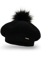 Vivisence Béret Femme Pour L'automne et L'hiver Avec Pompon En Fausse Fourrure Tricoté En Laine Acrylique Doux Chaud Et Confortable Idéal Classique Et Élégant 7035, noir