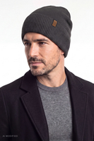 Vivisence Herren Set Mütze & Loop Merinowolle Winteraccessoires, dunkelgrau