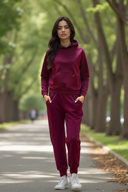 Vivisence Women's Tracksuit Set With Loose Hoodie And Tapered Trousers Stylish Activewear Featuring Elastic Waistband Side Pockets And Ribbed Trims For Daily Comfort,