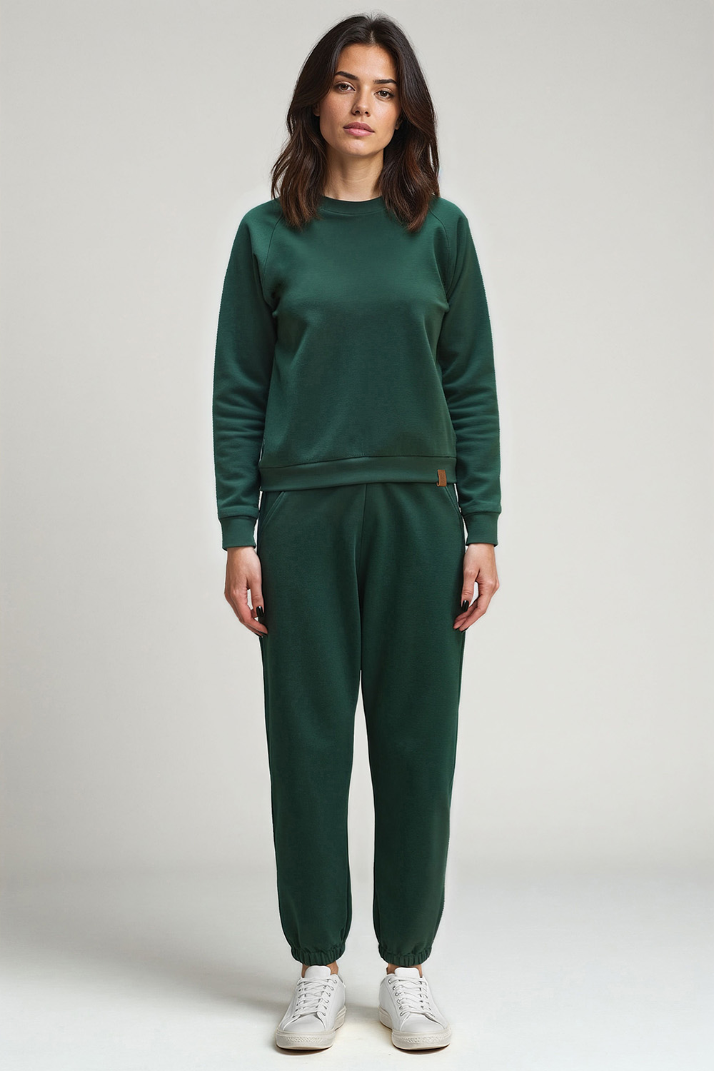 Vivisence Sweatshirt Damen Mit Rundhalsausschnitt Aus Baumwolle Langer Ärmel Bequemer Schnitt 9004, grün