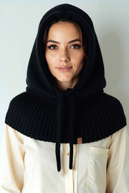 Vivisence Femme Cagoule Hiver Laine Merinos Et Coton Reglable Chaleur Douce, noir