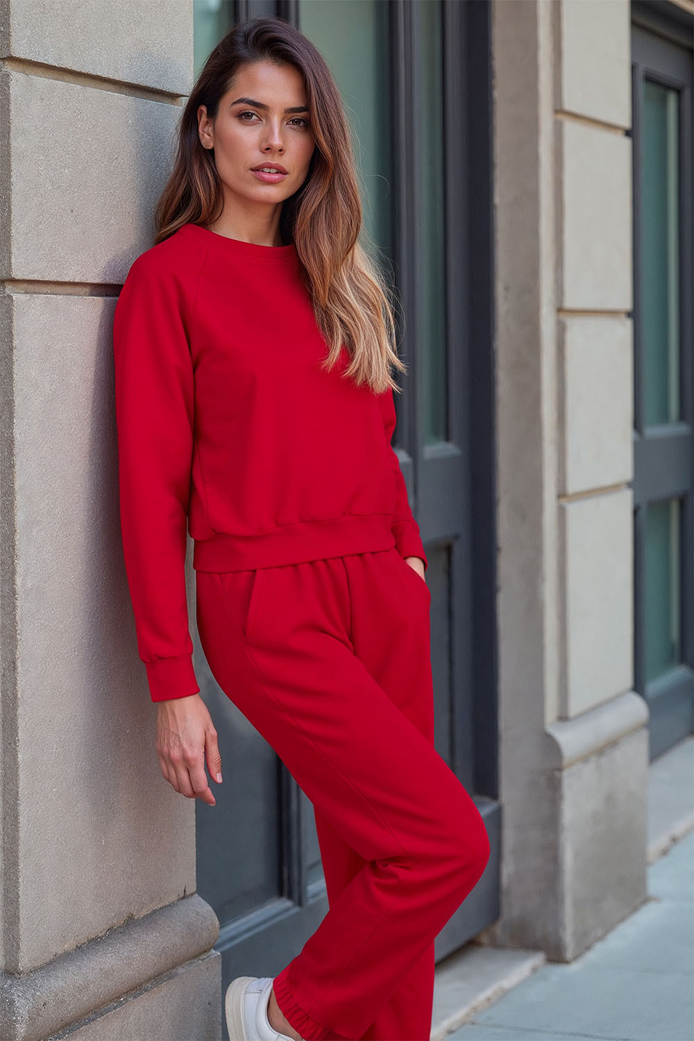 Vivisence Femme Survêtement Avec Poches Idéal Pour Maison Quotidien Détente 9204, rouge