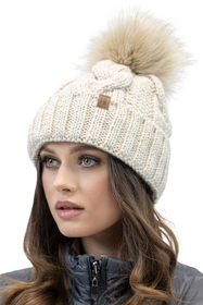 VIVISENCE Wintermütze mit Bommel Damen Warmes Ideal Für Kalte Wintertage 7014, hellbeige