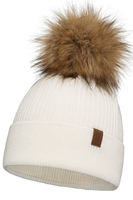 Vivisence Bonnet Femme Avec Pompon Pour L’Hiver En Fil Chaud Style Automnal 7042, ecru