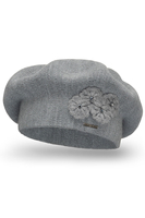 Vivisence Béret Élégant Avec Fleur Pour Femme Chaud Accessoire Automne Hiver 7006, gris clair