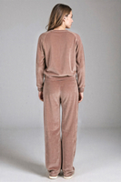 Vivisence Damen Trainingsanzug Set Zweiteiler Aus Velours Mit Sweatshirt Und Hose Lockerer Schnitt Rundhals Seitentaschen Elastischer Bund, Beige