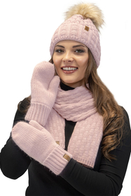 Vivisence Bonnet Femme Avec Pompon Doublé En Polaire Tricoté Pour L’Hiver 7015, rose clair