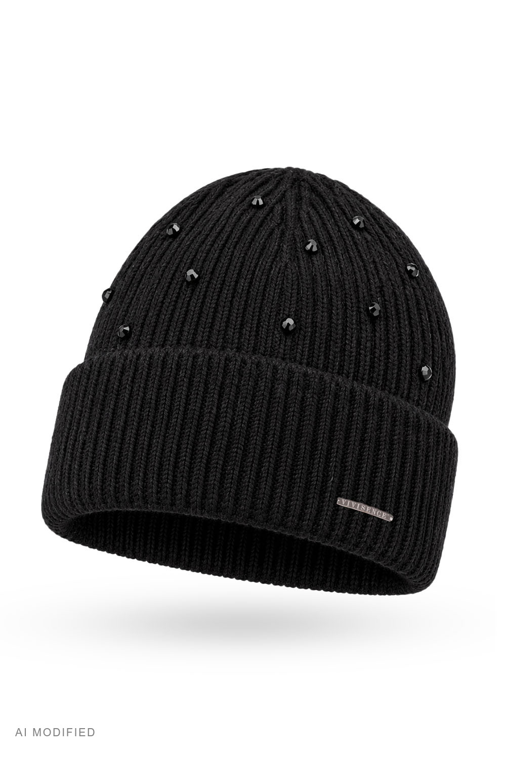 Vivisence Damenmütze Merinowolle Kaschmir Strick Beanie Wintermütze, schwarz