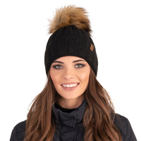 Vivisence Damen Bommelmütze Winter Fleecefutter Kunstpelzbommel Strickmützen 7019, schwarz