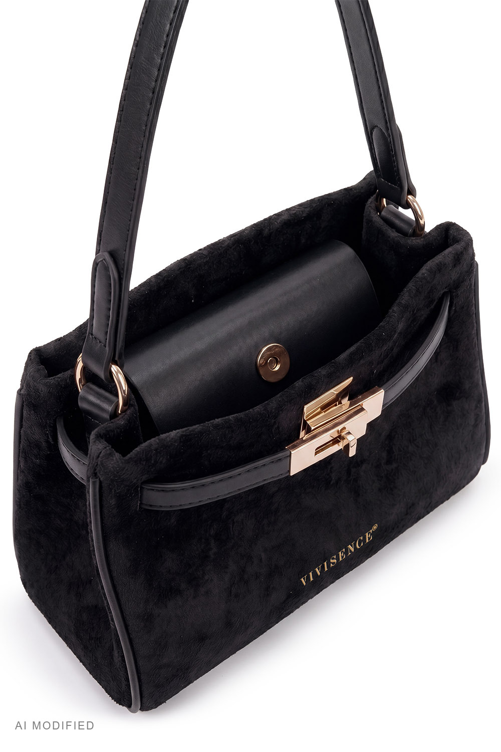 Vivisence Suede-Feel Shoulder Bag, Polyester Crossbody Bag, black