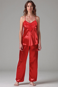 Vivisence Pyjama Ensemble Satin Bretelles Réglables Idéal pour la Nuit 2035, rouge