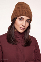 Vivisence women's ribbed beanie with turn-up soft warm hat, brown