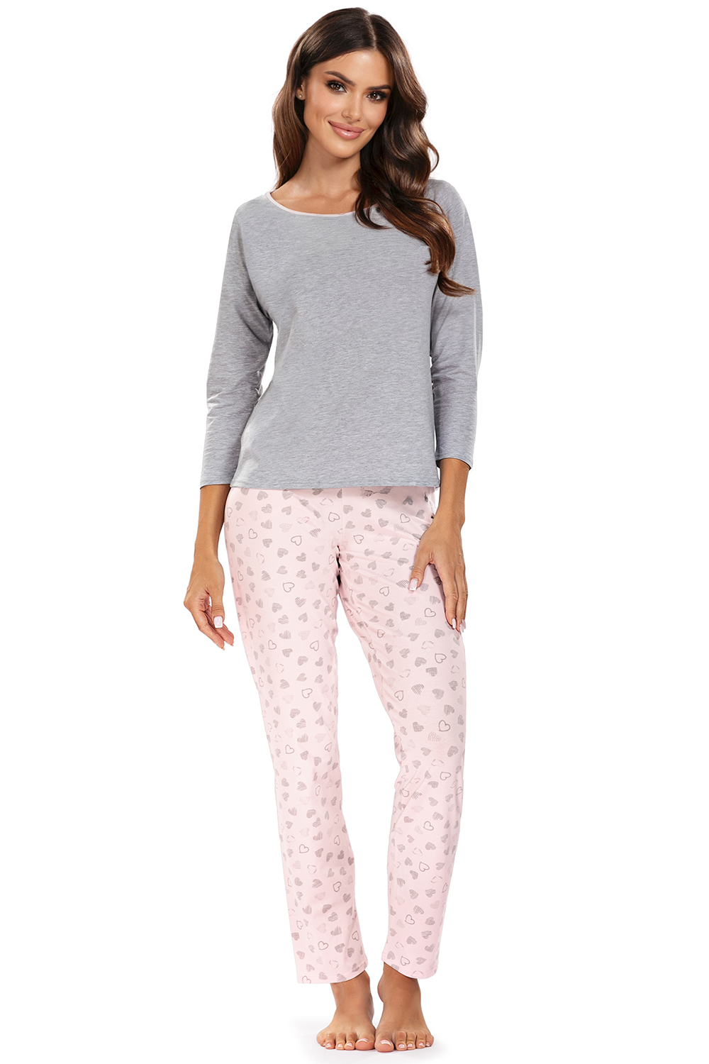 Vivisence Women Pajama Set Cotton Three Quarter Sleeve Long Pants Cozy Sleep, pink