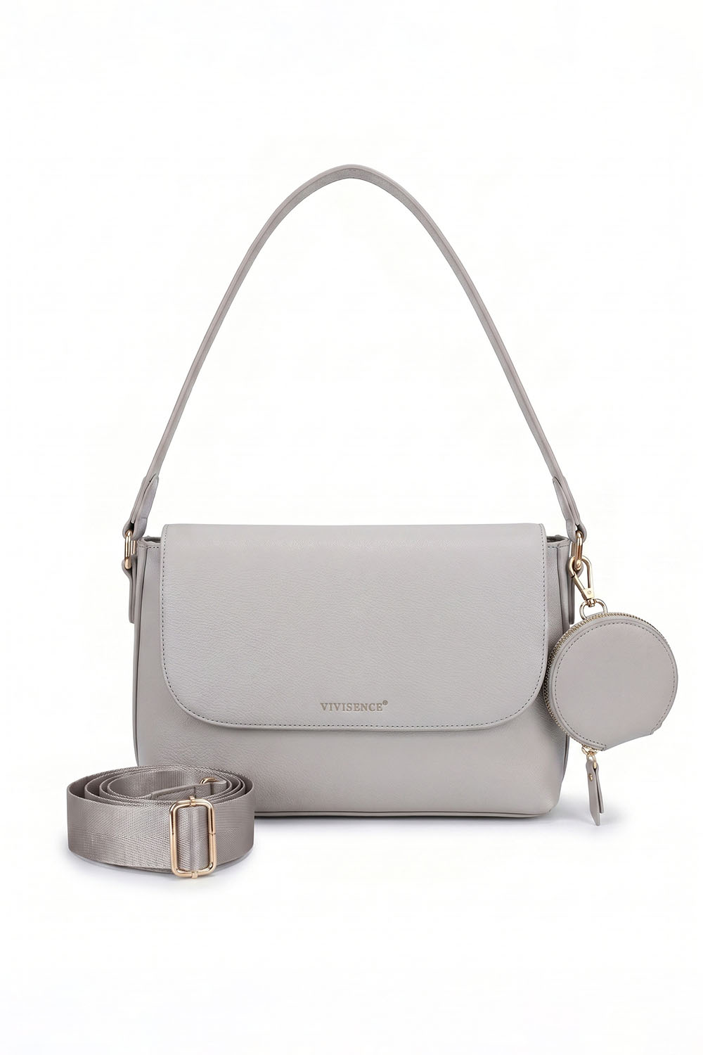 Vivisence Femme Sac À Bandoulière Pochette Amovible Sangle Réglable Confort, gris